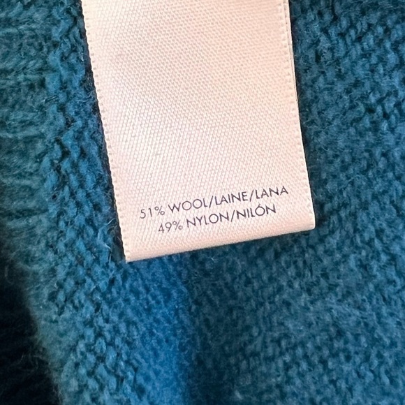 Ann Taylor Wool Blend Teal Blue Sleeve Bow Crewneck Pullover Sweater Medium - Picture 16 of 16
